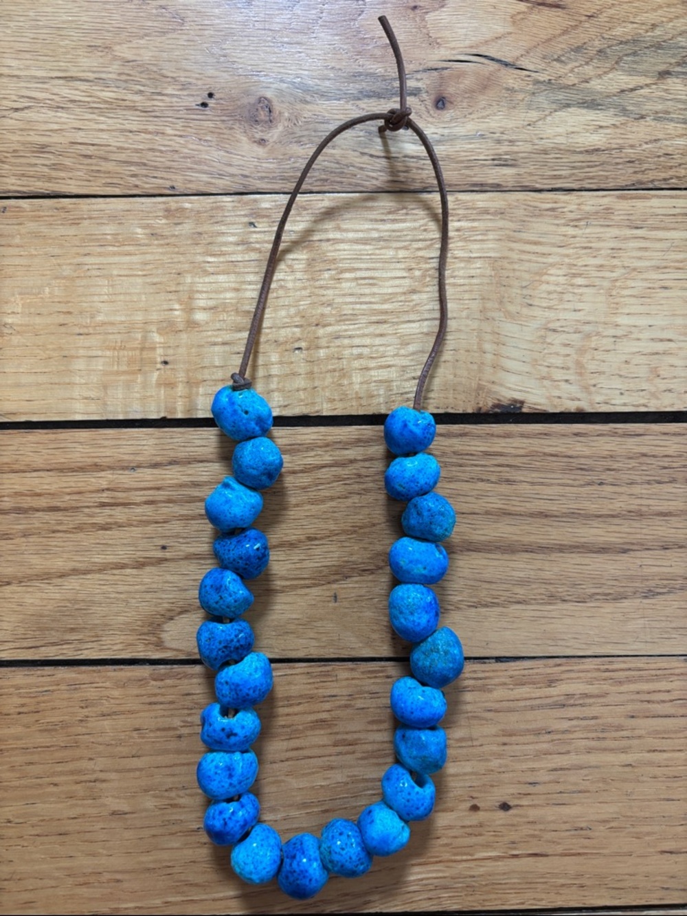 Vintage Donkey Bead Necklace on Leather Cord